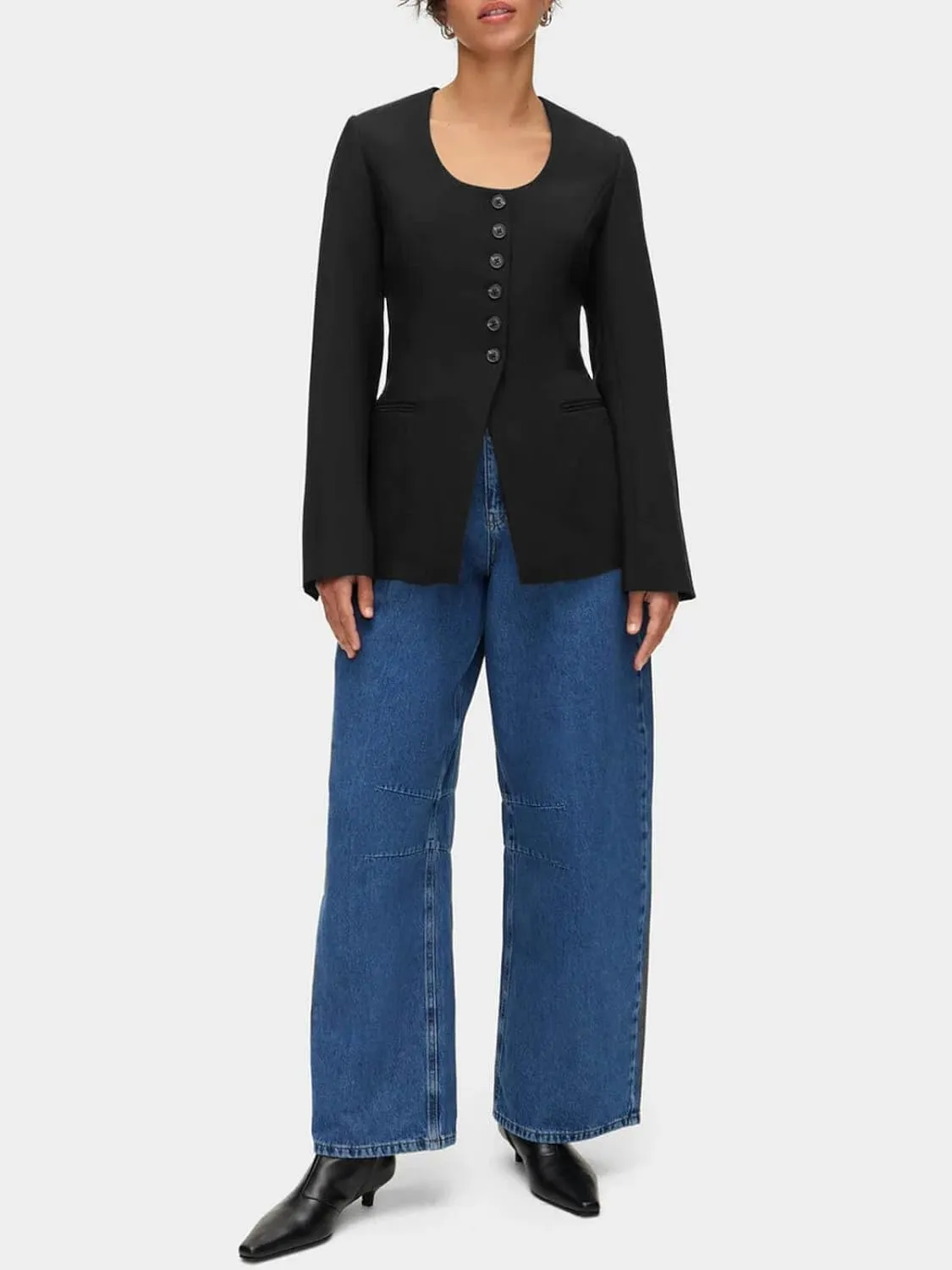 Cicy Bell Womens Scoop Neck Casual Blazer Button Down Split Hem Fitted Business Work Suit Jackets