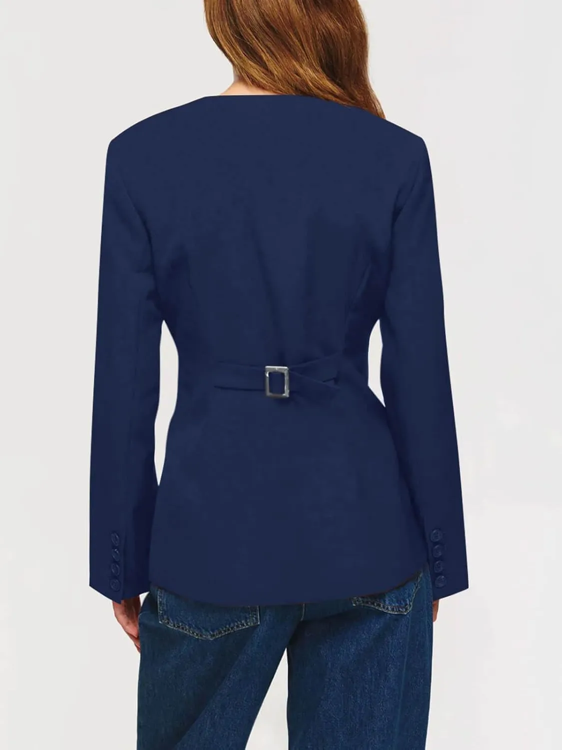 Cicy Bell Womens Scoop Neck Casual Blazer Button Down Split Hem Fitted Business Work Suit Jackets