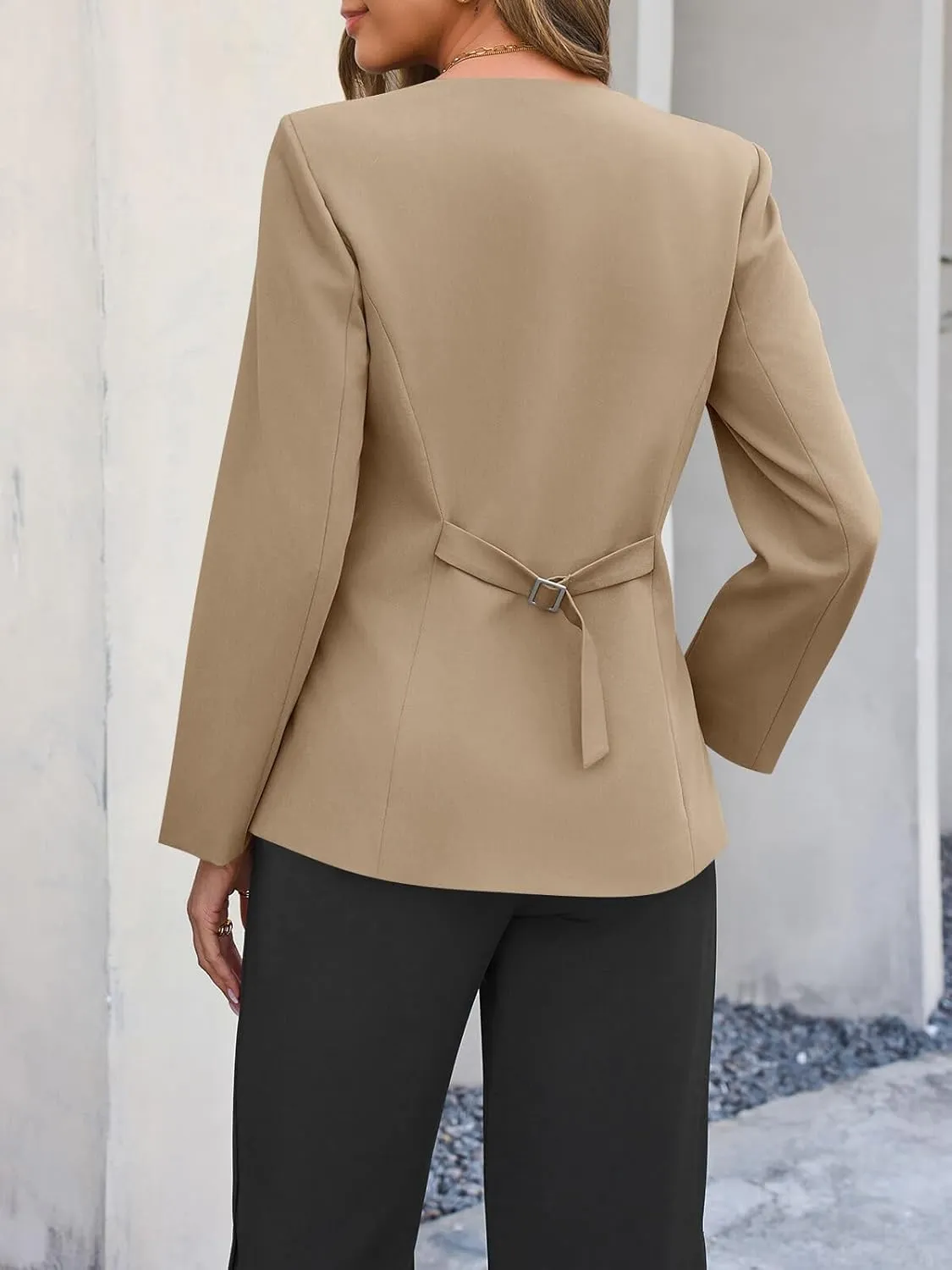 Cicy Bell Womens Scoop Neck Casual Blazer Button Down Split Hem Fitted Business Work Suit Jackets
