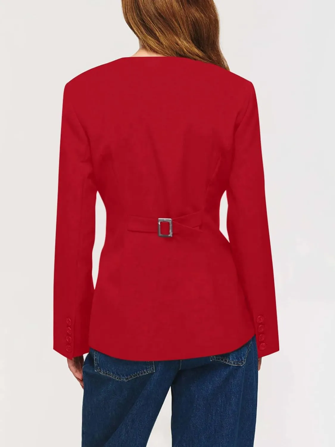 Cicy Bell Womens Scoop Neck Casual Blazer Button Down Split Hem Fitted Business Work Suit Jackets