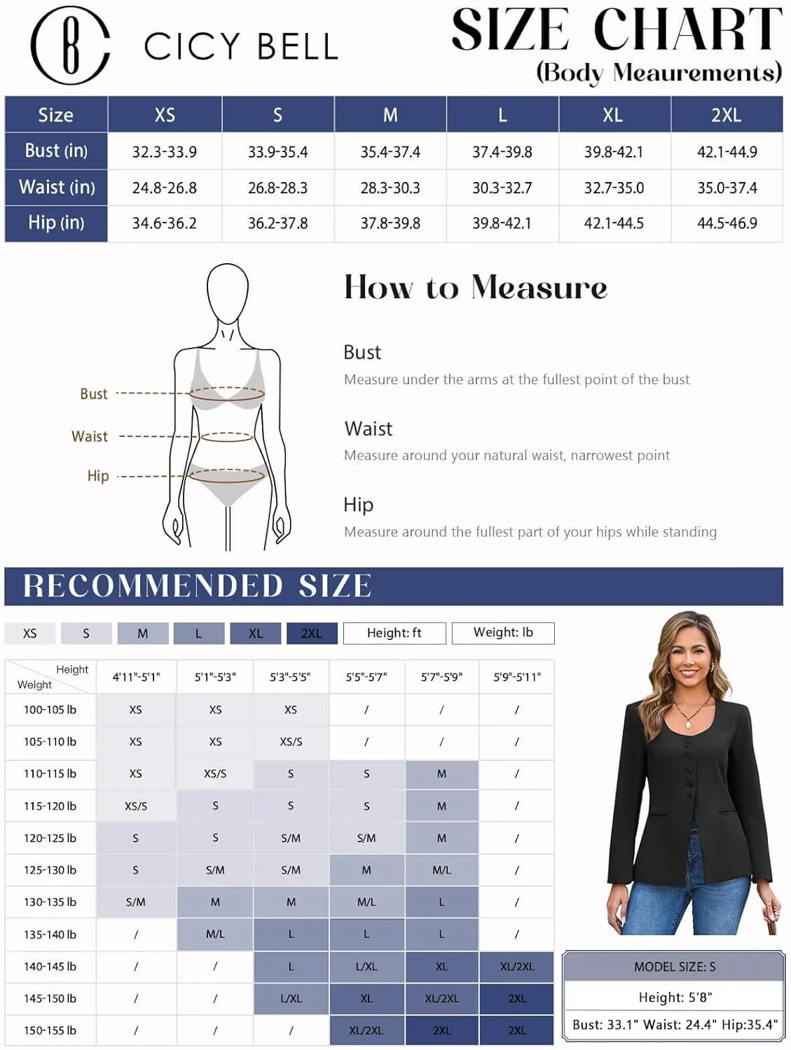 Cicy Bell Womens Scoop Neck Casual Blazer Button Down Split Hem Fitted Business Work Suit Jackets