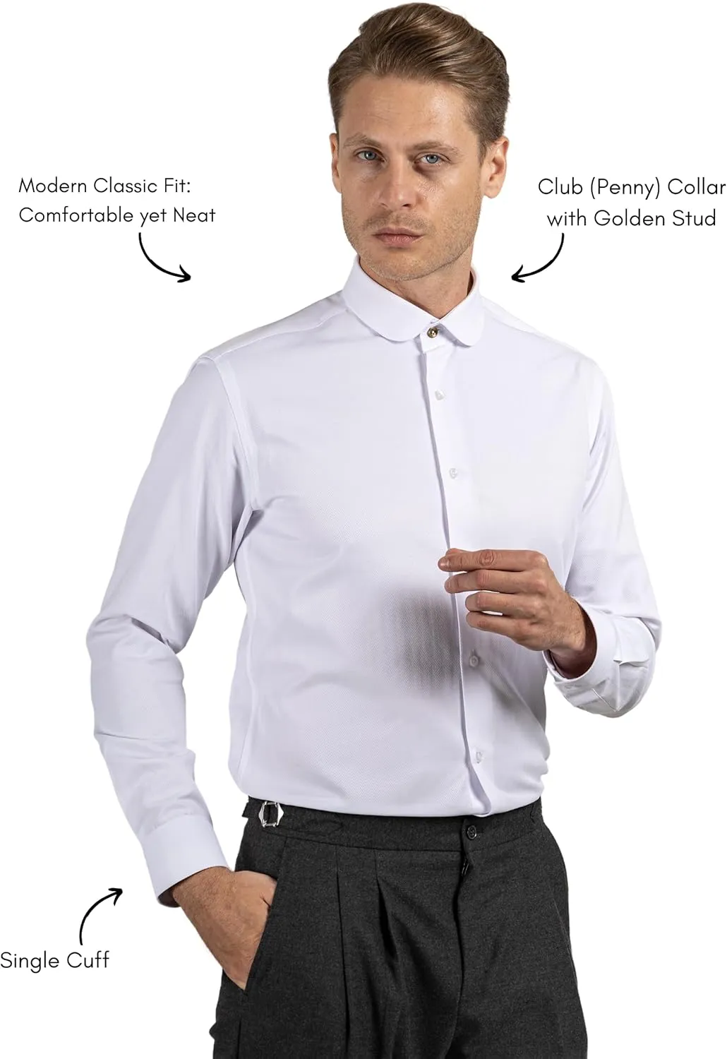 Club Collar Shirts for Men | Mens Long Sleeve Dress Casual Stylish & Formal Button Up Shirts in 1920s Style