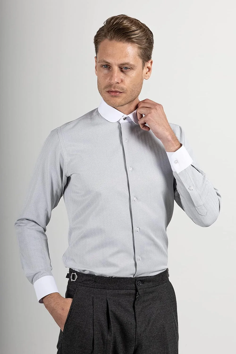 Club Collar Shirts for Men | Mens Long Sleeve Dress Casual Stylish & Formal Button Up Shirts in 1920s Style