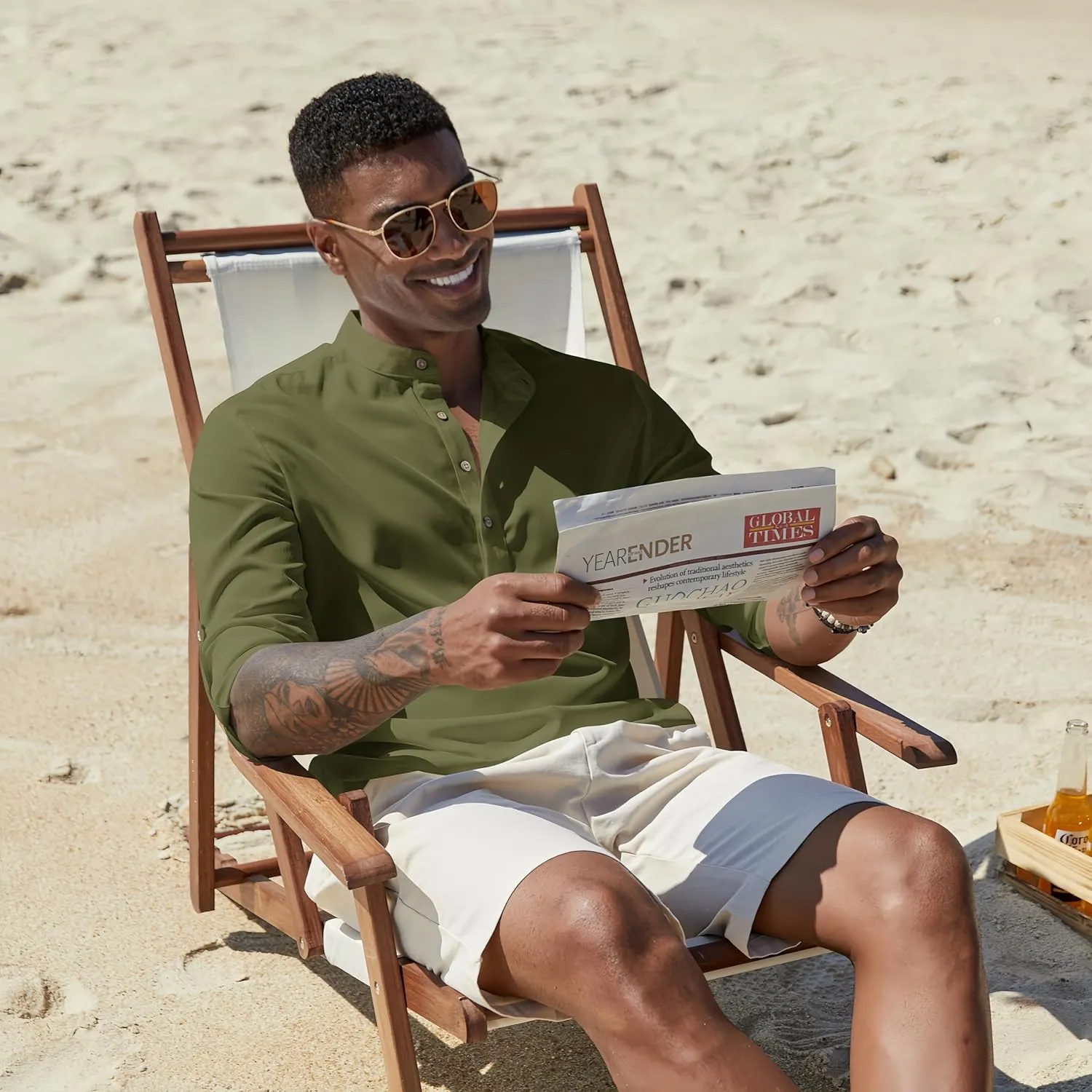 COOFANDY Men's Casual Henley Shirts Long Sleeve Band Collar Lightweight Beach Shirts Summer T-Shirts