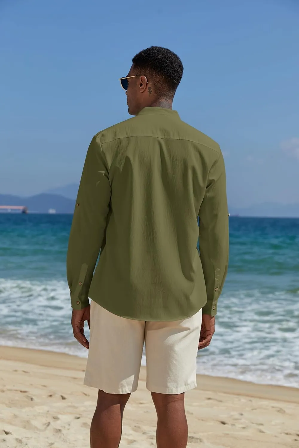 COOFANDY Men's Casual Henley Shirts Long Sleeve Band Collar Lightweight Beach Shirts Summer T-Shirts