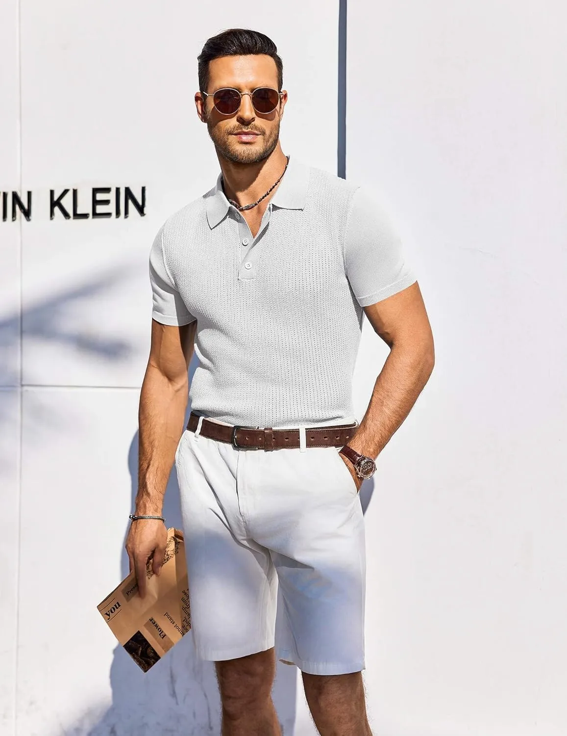 COOFANDY Men's Knit Polo Shirts Short Sleeve Casual Button Down Shirts Vintage Collared Golf Shirts