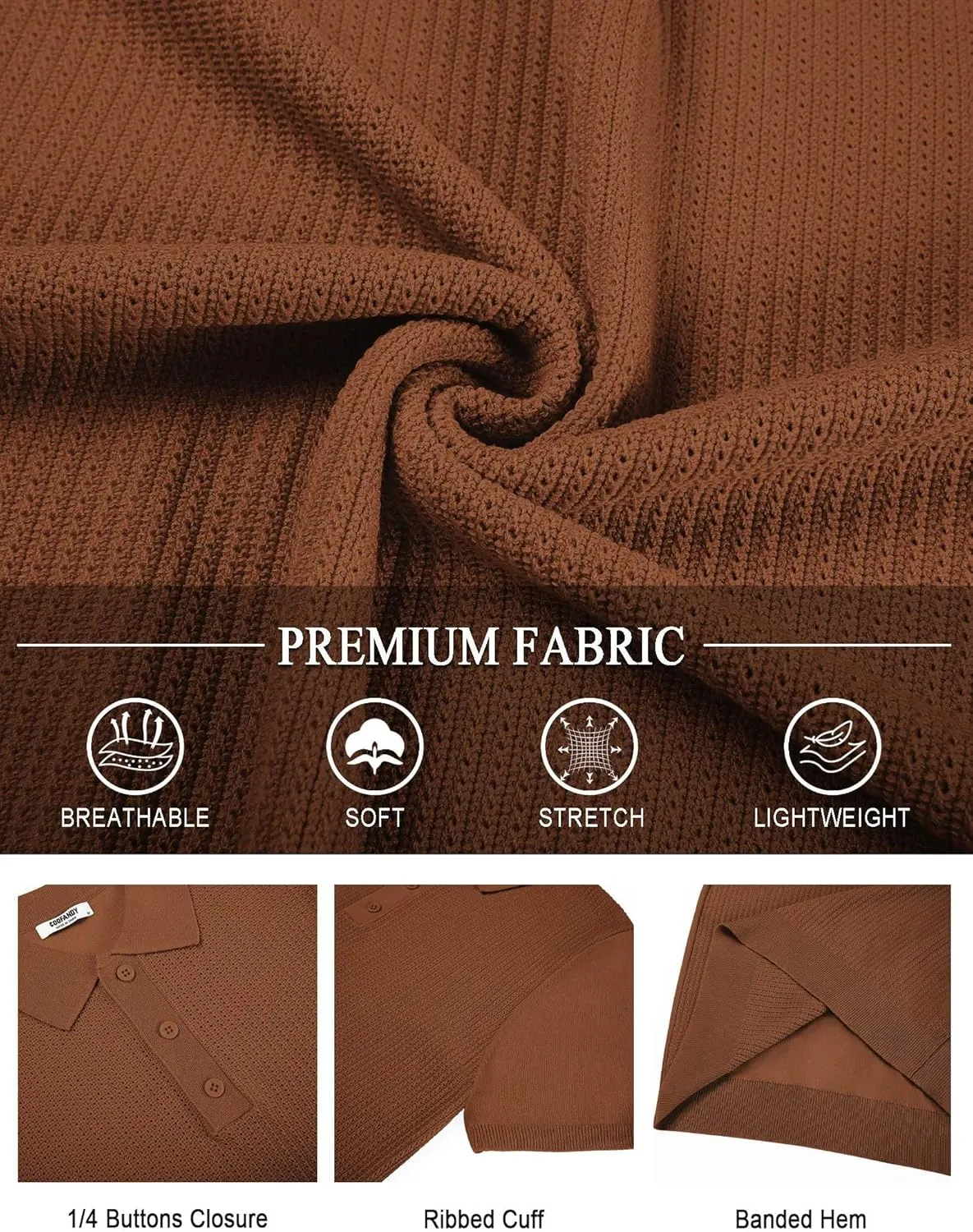 COOFANDY Men's Knit Polo Shirts Short Sleeve Casual Button Down Shirts Vintage Collared Golf Shirts