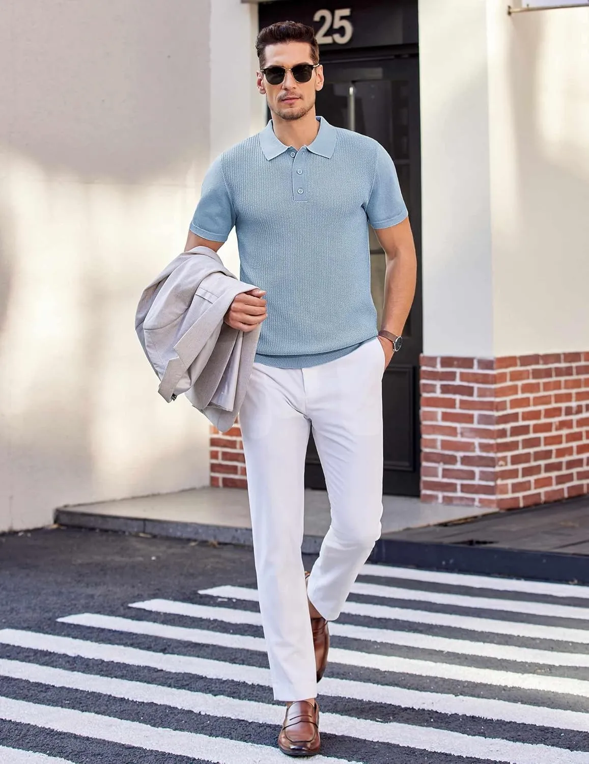 COOFANDY Men's Knit Polo Shirts Short Sleeve Casual Button Down Shirts Vintage Collared Golf Shirts