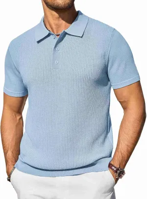 COOFANDY Men's Knit Polo Shirts Short Sleeve Casual Button Down Shirts Vintage Collared Golf Shirts
