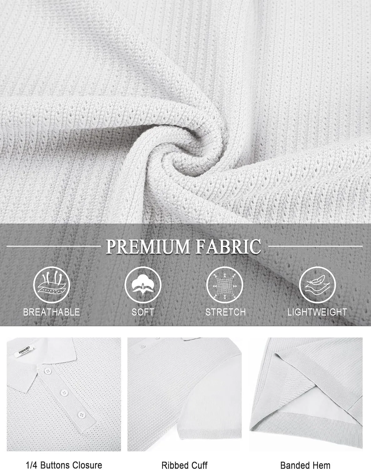COOFANDY Men's Knit Polo Shirts Short Sleeve Casual Button Down Shirts Vintage Collared Golf Shirts