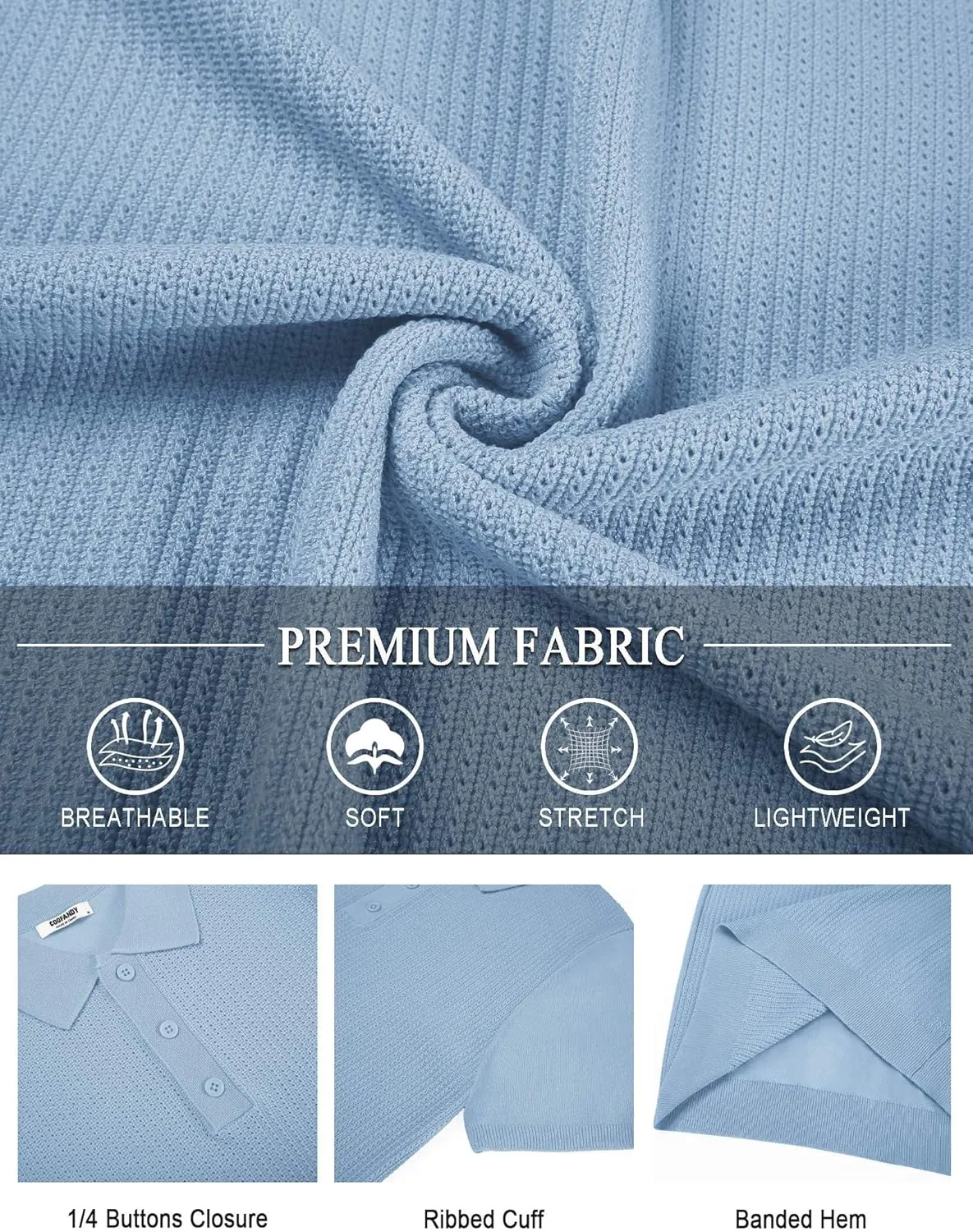 COOFANDY Men's Knit Polo Shirts Short Sleeve Casual Button Down Shirts Vintage Collared Golf Shirts
