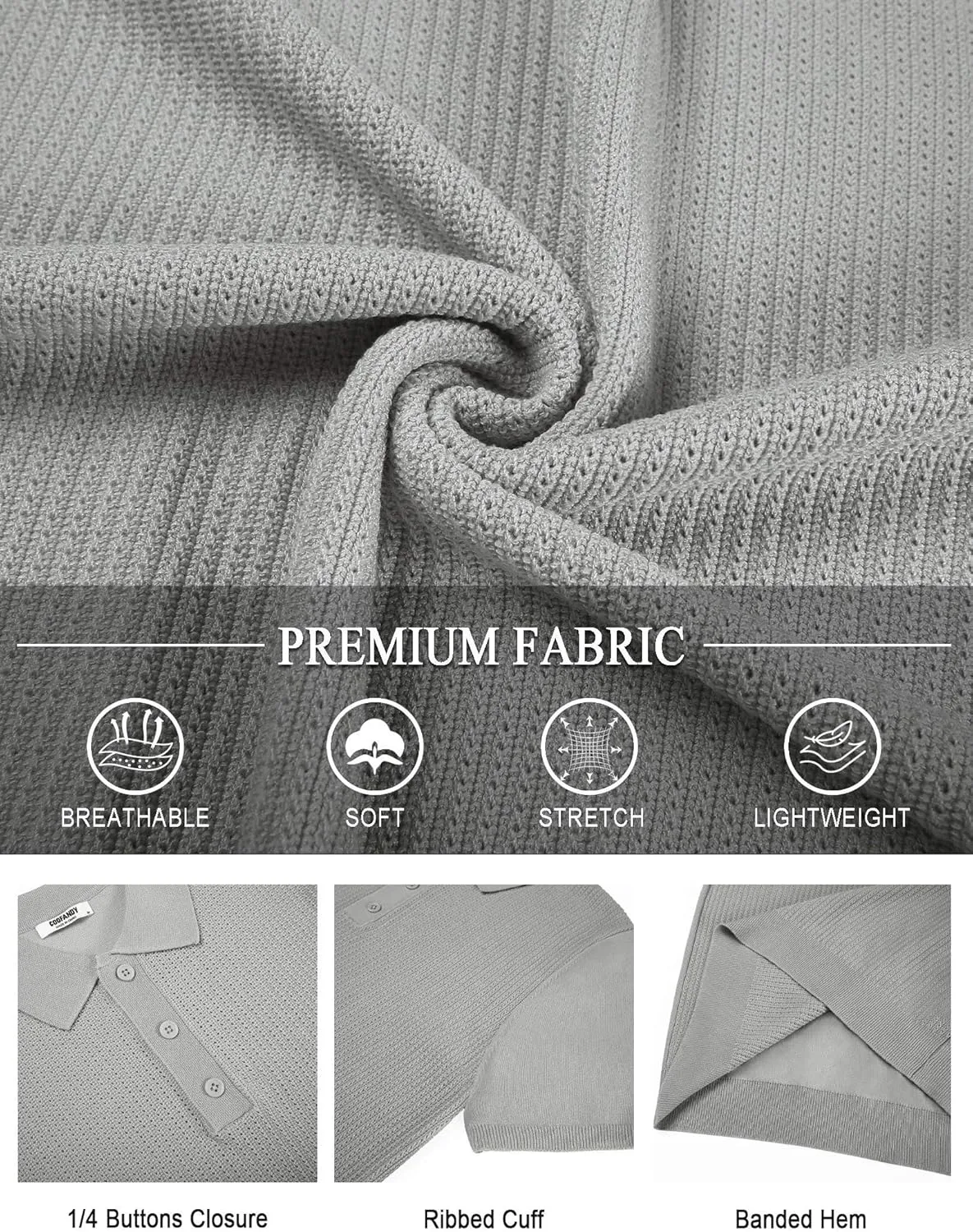 COOFANDY Men's Knit Polo Shirts Short Sleeve Casual Button Down Shirts Vintage Collared Golf Shirts