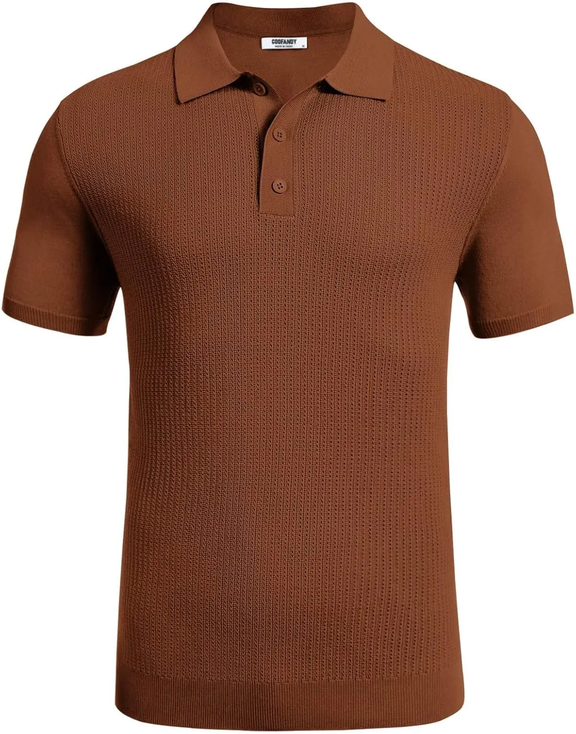 COOFANDY Men's Knit Polo Shirts Short Sleeve Casual Button Down Shirts Vintage Collared Golf Shirts