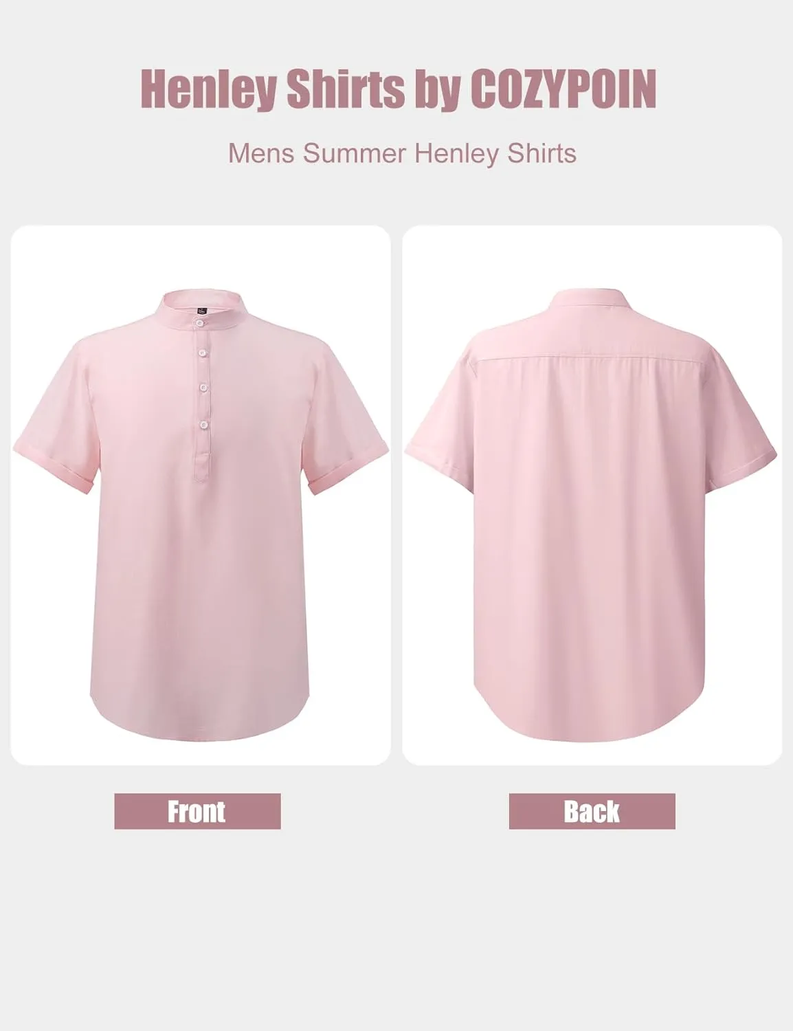 COZYPOIN Men’s Henley T-Shirts Cotton Linen Short Sleeve Button Down Casual Band Collar Summer Beach Hippie Tee Shirts