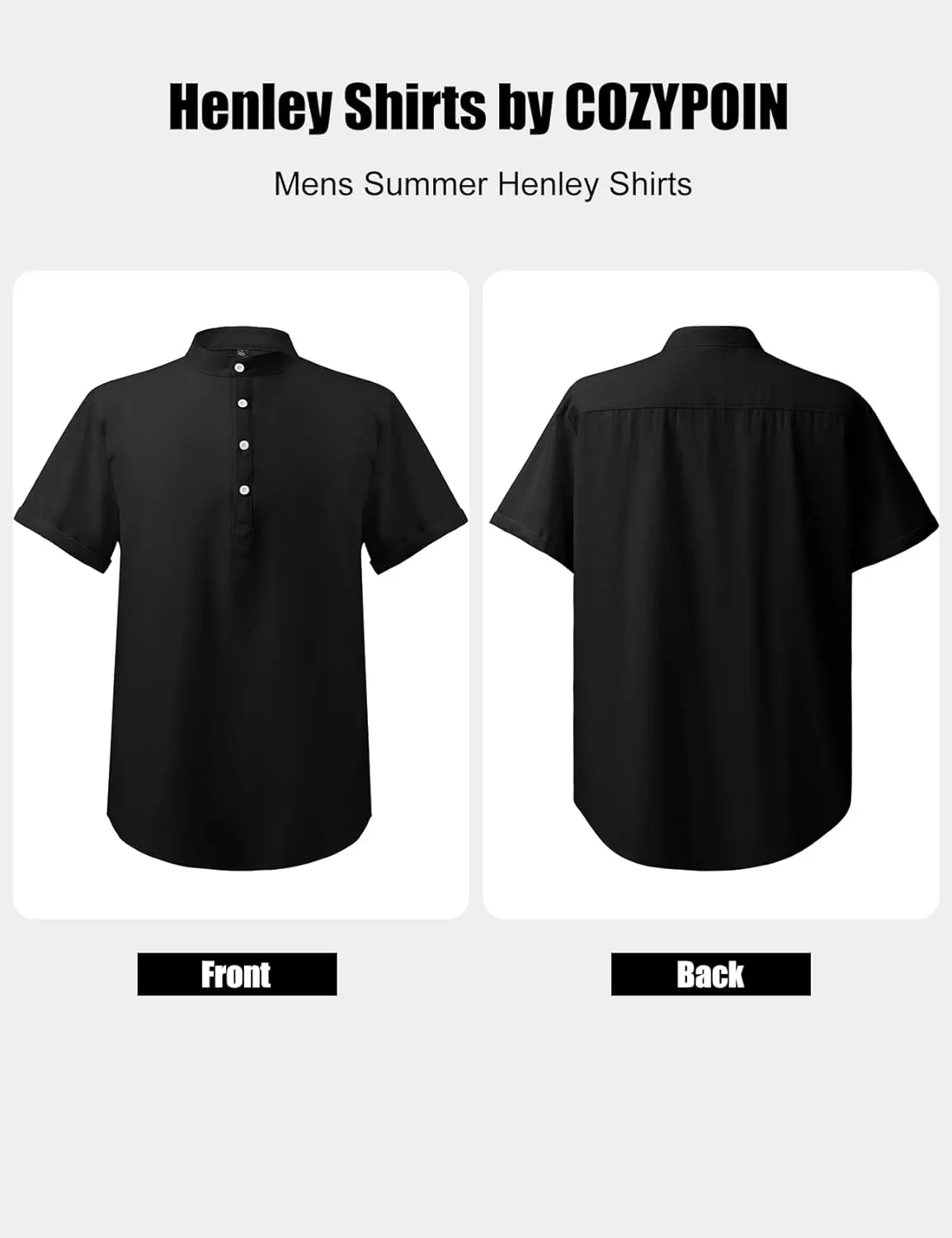 COZYPOIN Men’s Henley T-Shirts Cotton Linen Short Sleeve Button Down Casual Band Collar Summer Beach Hippie Tee Shirts