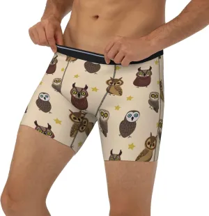 Cute Star Owl Mens Extended Underwear Length Boxer Briefs Comfort Breathable Underwear For Men