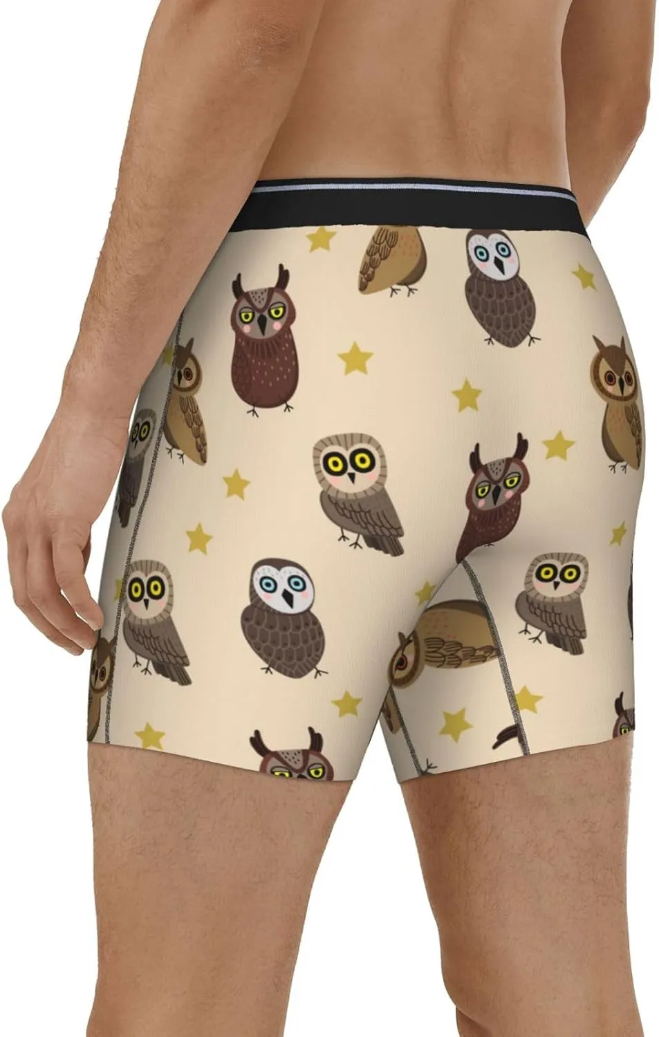 Cute Star Owl Mens Extended Underwear Length Boxer Briefs Comfort Breathable Underwear For Men