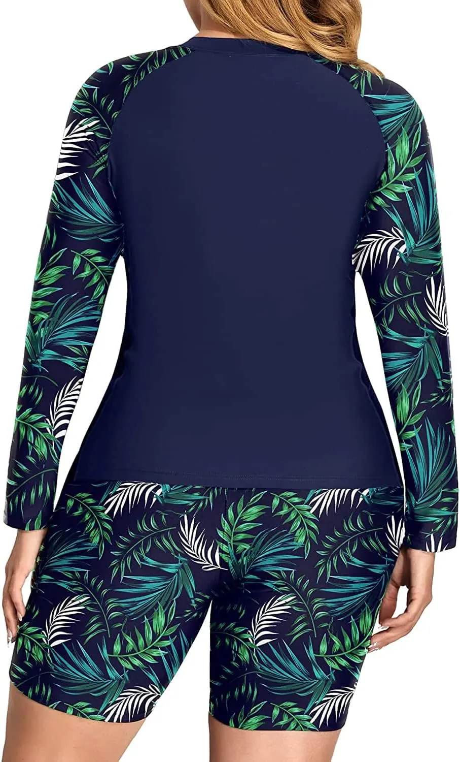 Daci Plus Size Rash Guard for Women - Long Sleeve Swimsuits 2 Piece Bathing Suit Built in Bra Swim Shirt with Shorts
