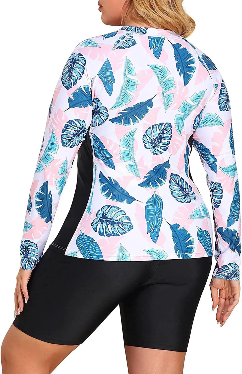 Daci Plus Size Rash Guard for Women - Long Sleeve Swimsuits 2 Piece Bathing Suit Built in Bra Swim Shirt with Shorts