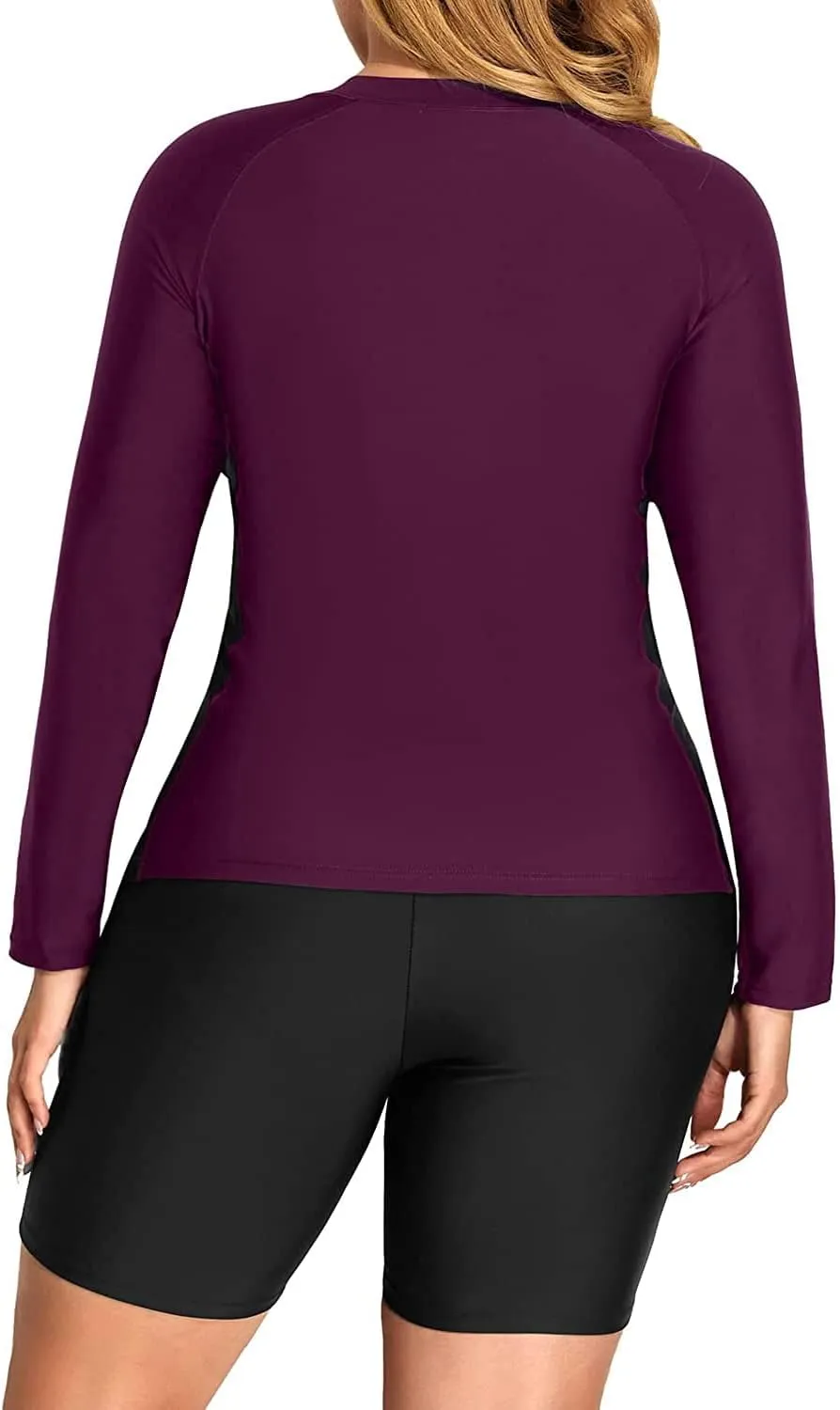 Daci Plus Size Rash Guard for Women - Long Sleeve Swimsuits 2 Piece Bathing Suit Built in Bra Swim Shirt with Shorts