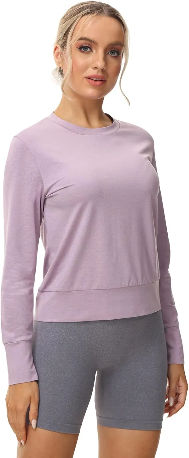 Disbest Women's Casual Basic Long Sleeve T-shirts Lightweight Sweatshirts Layering Pieces Workout Crop Tops