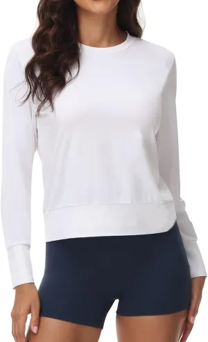 Disbest Women's Casual Basic Long Sleeve T-shirts Lightweight Sweatshirts Layering Pieces Workout Crop Tops