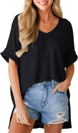 Dokotoo Summer Shirts 2024 Womens Solid T Shirts for Women Loose Oversized Shirts Basic Tee