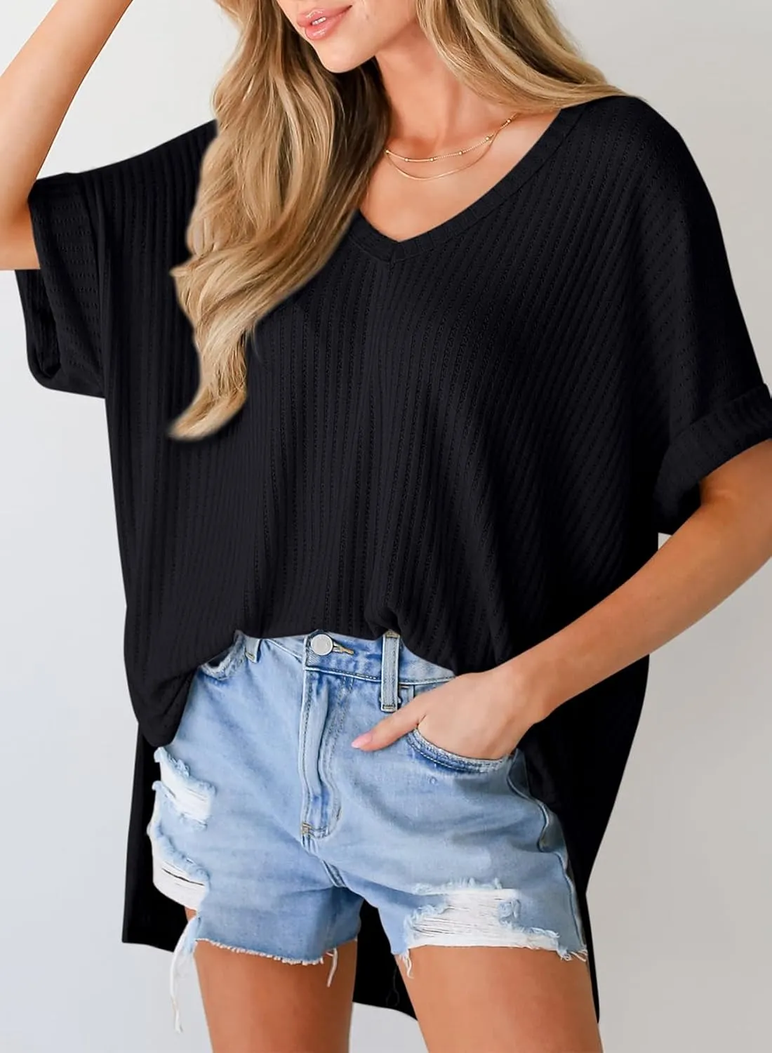 Dokotoo Summer Shirts 2024 Womens Solid T Shirts for Women Loose Oversized Shirts Basic Tee
