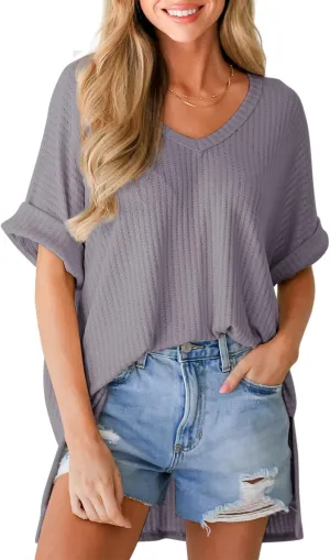 Dokotoo Summer Shirts 2024 Womens Solid T Shirts for Women Loose Oversized Shirts Basic Tee