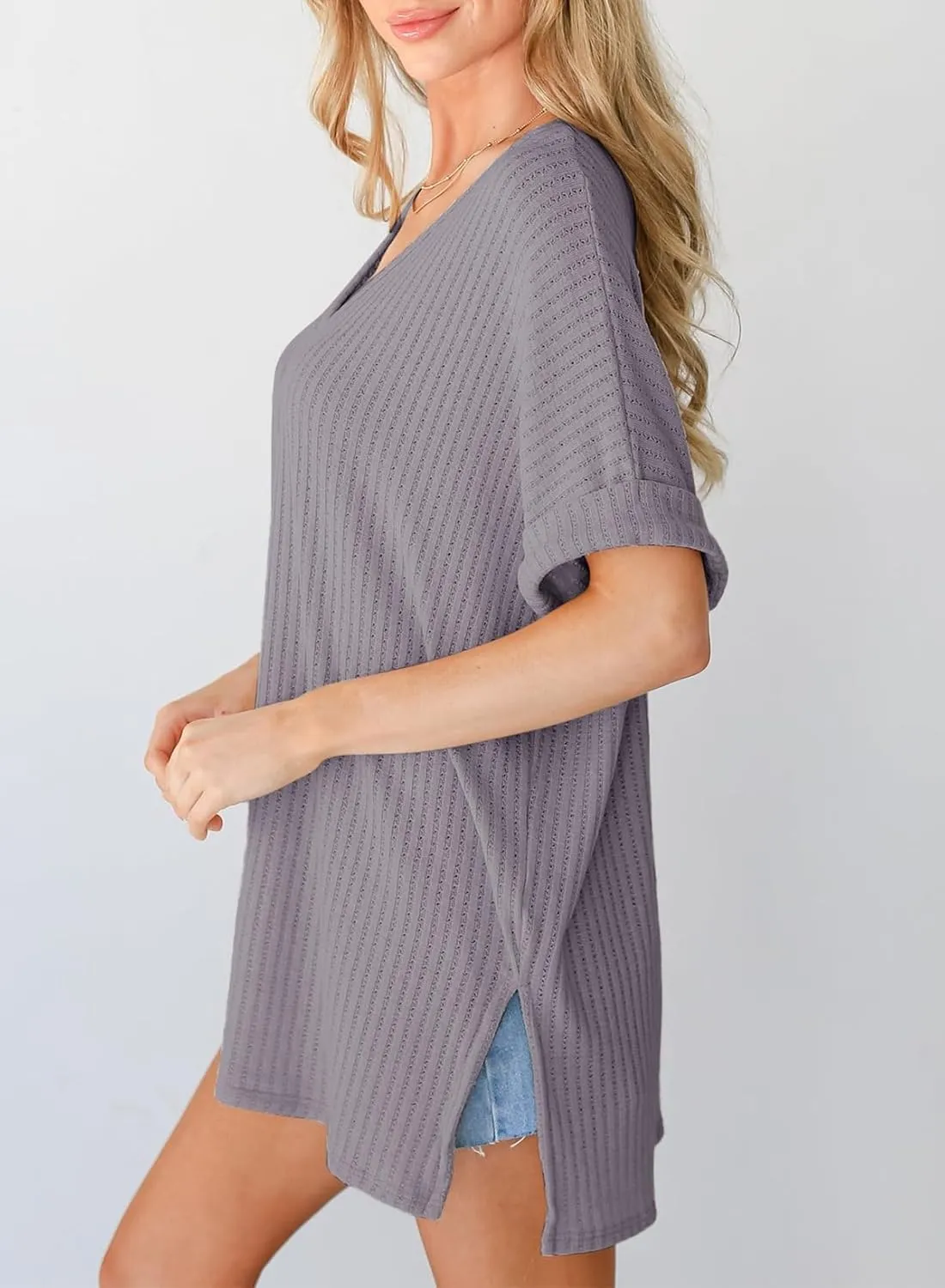 Dokotoo Summer Shirts 2024 Womens Solid T Shirts for Women Loose Oversized Shirts Basic Tee