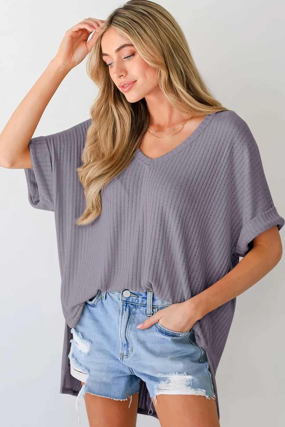 Dokotoo Summer Shirts 2024 Womens Solid T Shirts for Women Loose Oversized Shirts Basic Tee
