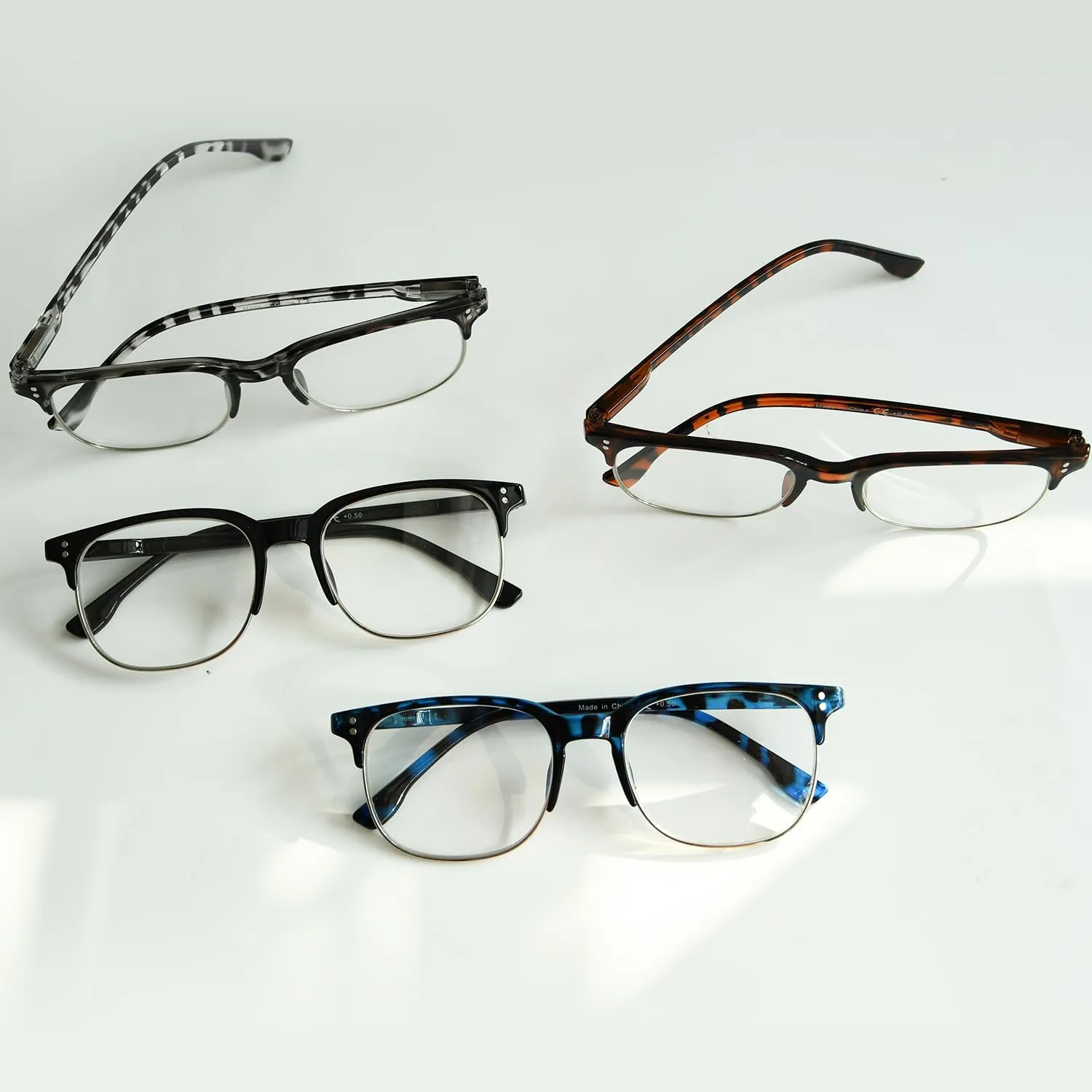 Eyekepper 4-Pack Progressive Multifocus Reading Glasses Blue Light Blocking for Women Men No Line Multifocal Readers 3.50