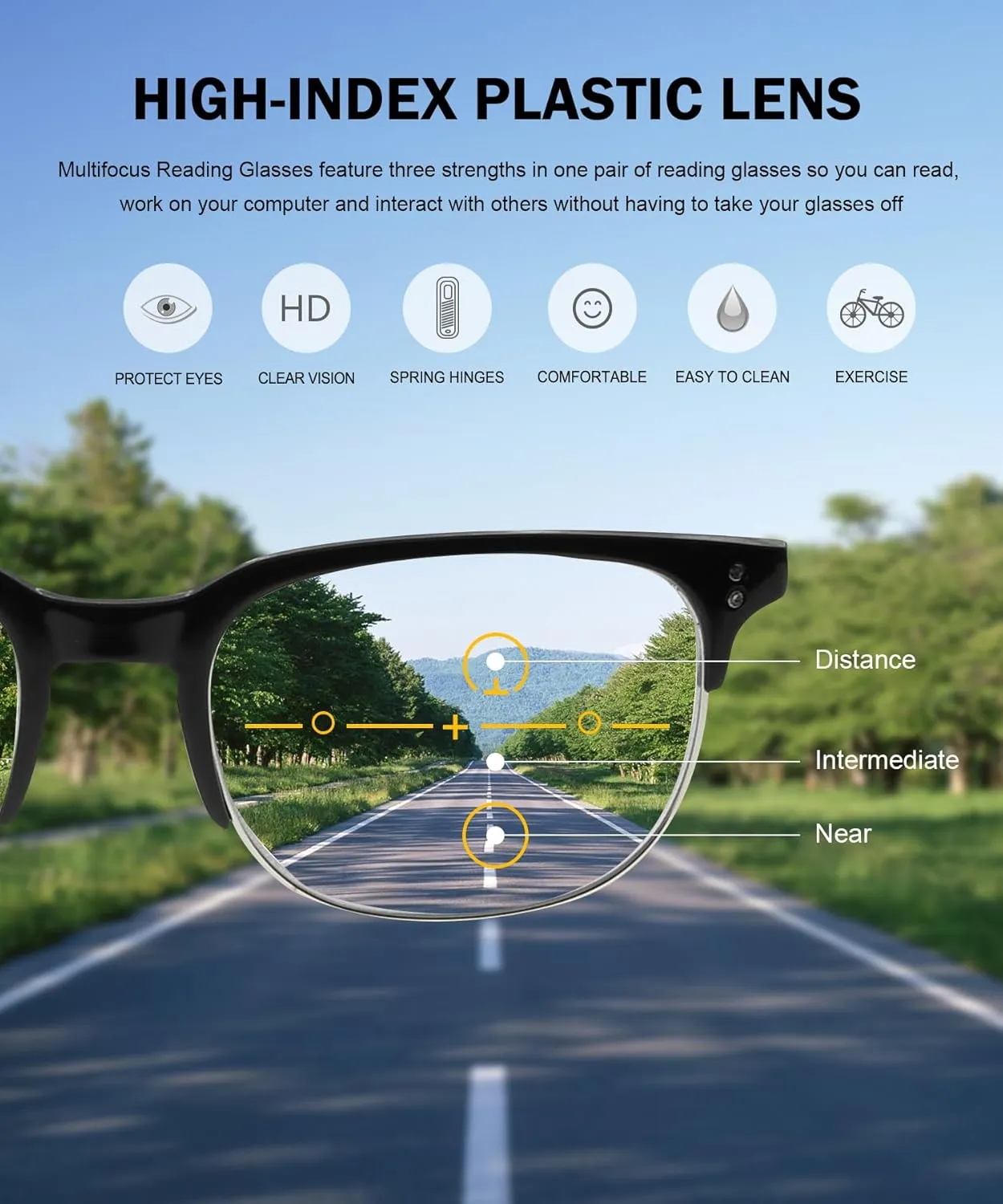 Eyekepper 4-Pack Progressive Multifocus Reading Glasses Blue Light Blocking for Women Men No Line Multifocal Readers 3.50