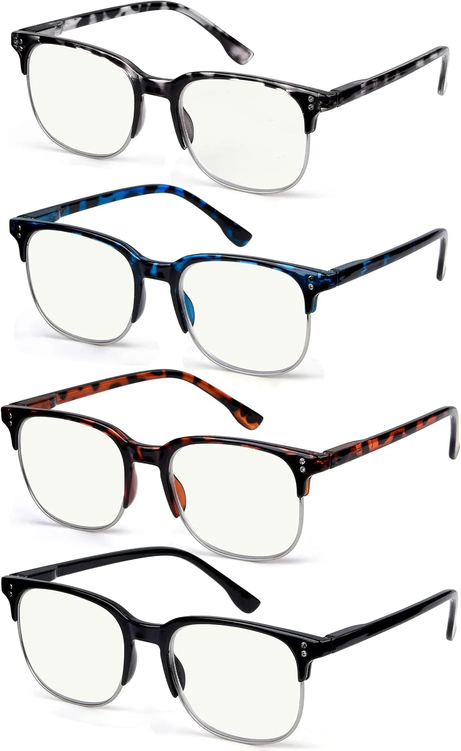 Eyekepper 4-Pack Progressive Multifocus Reading Glasses Blue Light Blocking for Women Men No Line Multifocal Readers 3.50