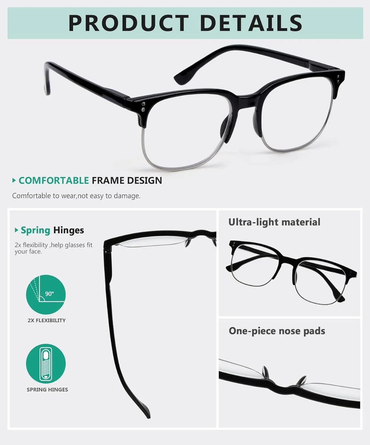 Eyekepper 4-Pack Progressive Multifocus Reading Glasses Blue Light Blocking for Women Men No Line Multifocal Readers 3.50