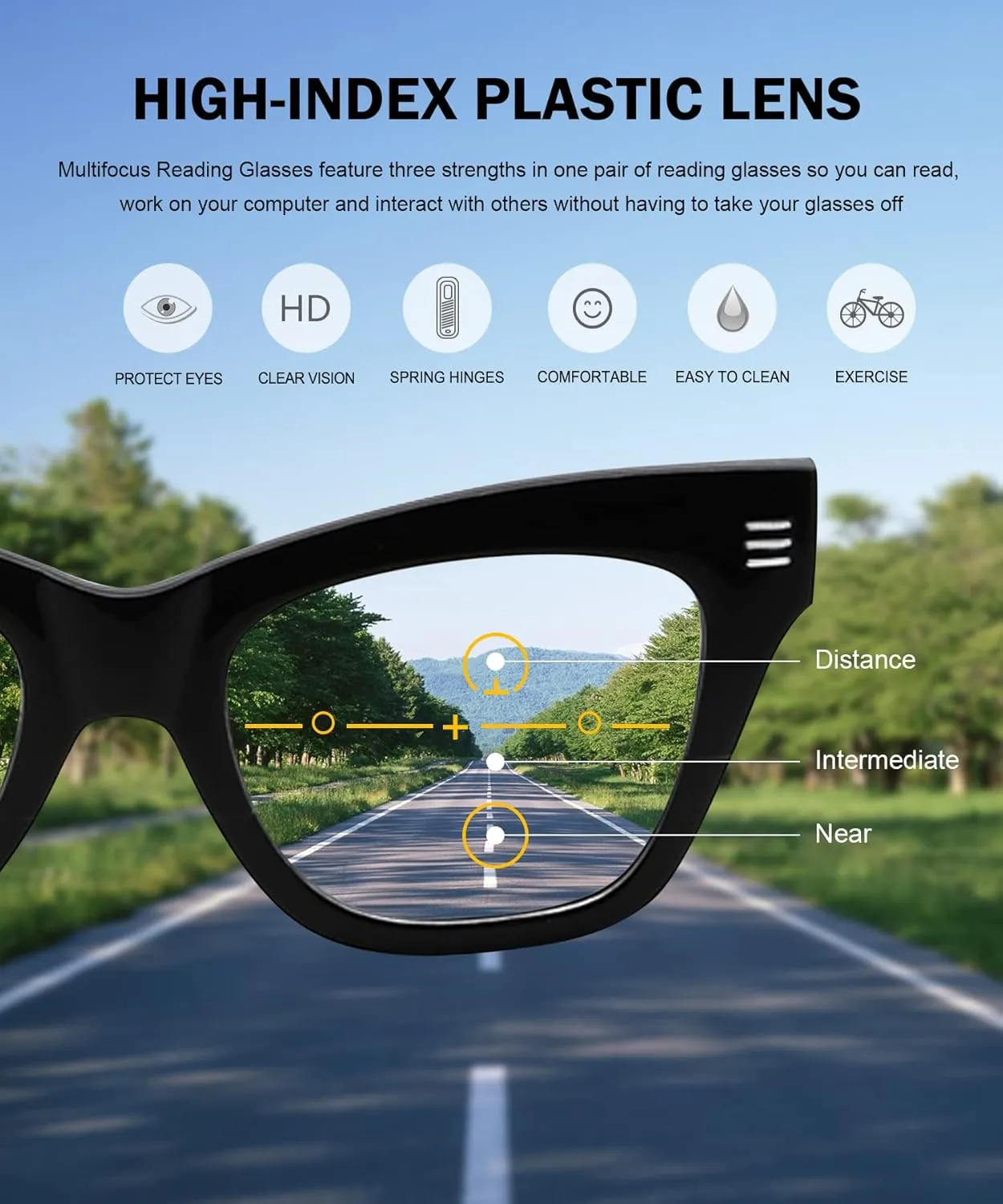 Eyekepper 4-Pack Progressive Multifocus Reading Glasses Blue Light Blocking for Women No Line Multifocal Readers 2.5
