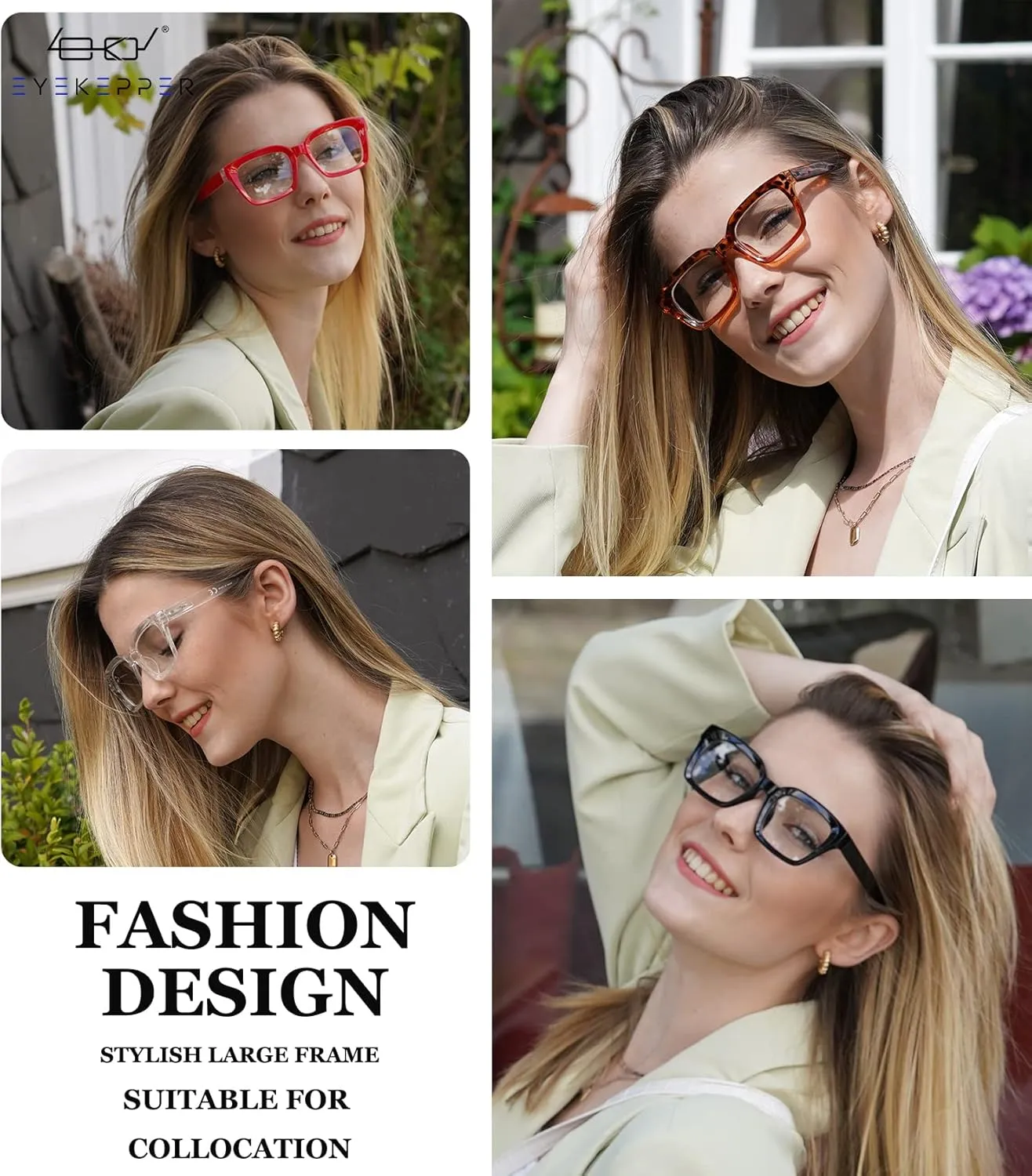 Eyekepper 4-Pack Progressive Multifocus Reading Glasses Blue Light Blocking Women No Line Multifocal Readers  3.00