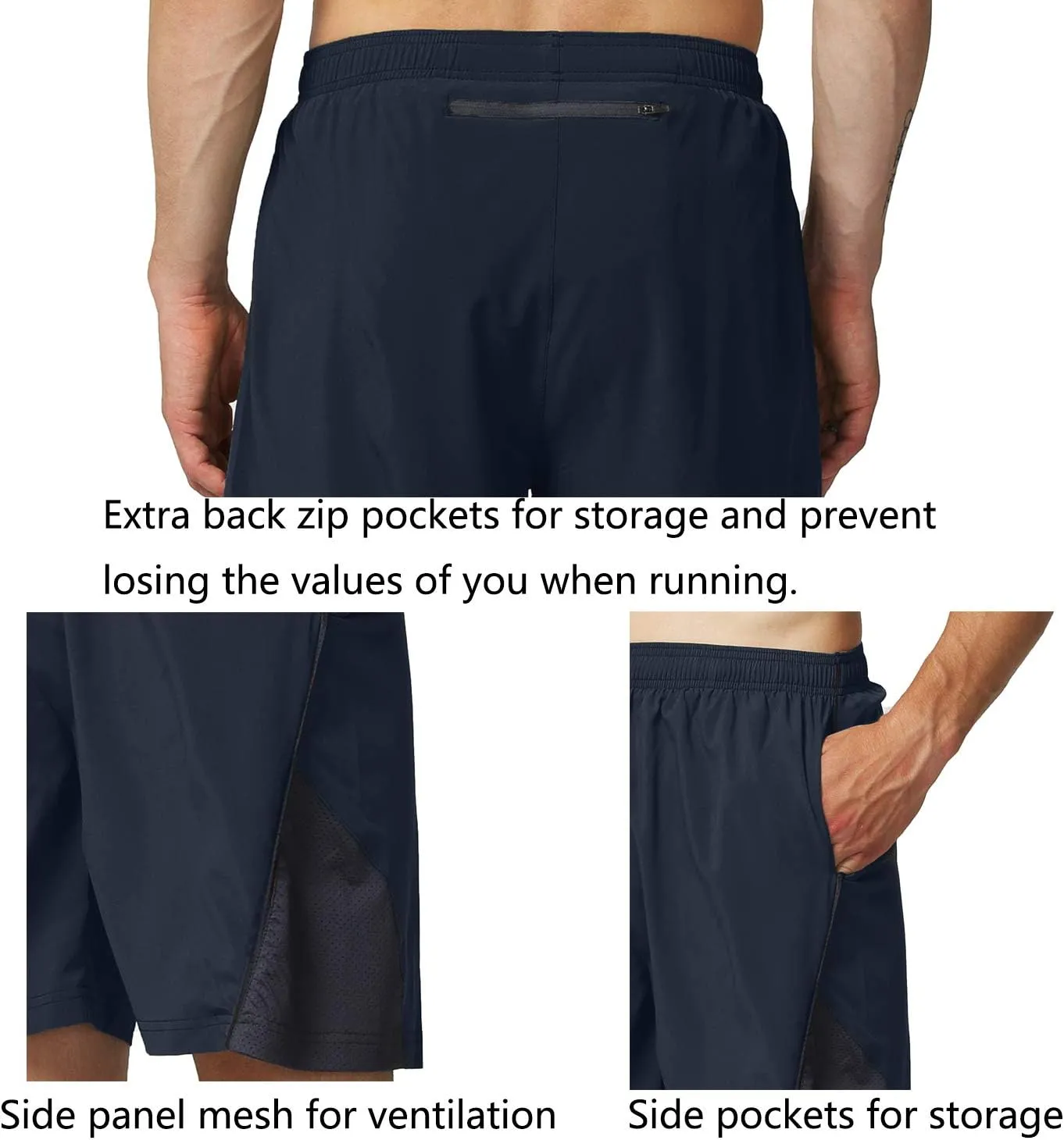 EZRUN Men's 7 Inch Quick Dry Running Shorts Workout Sport Fitness Short with Liner Zip Pocket