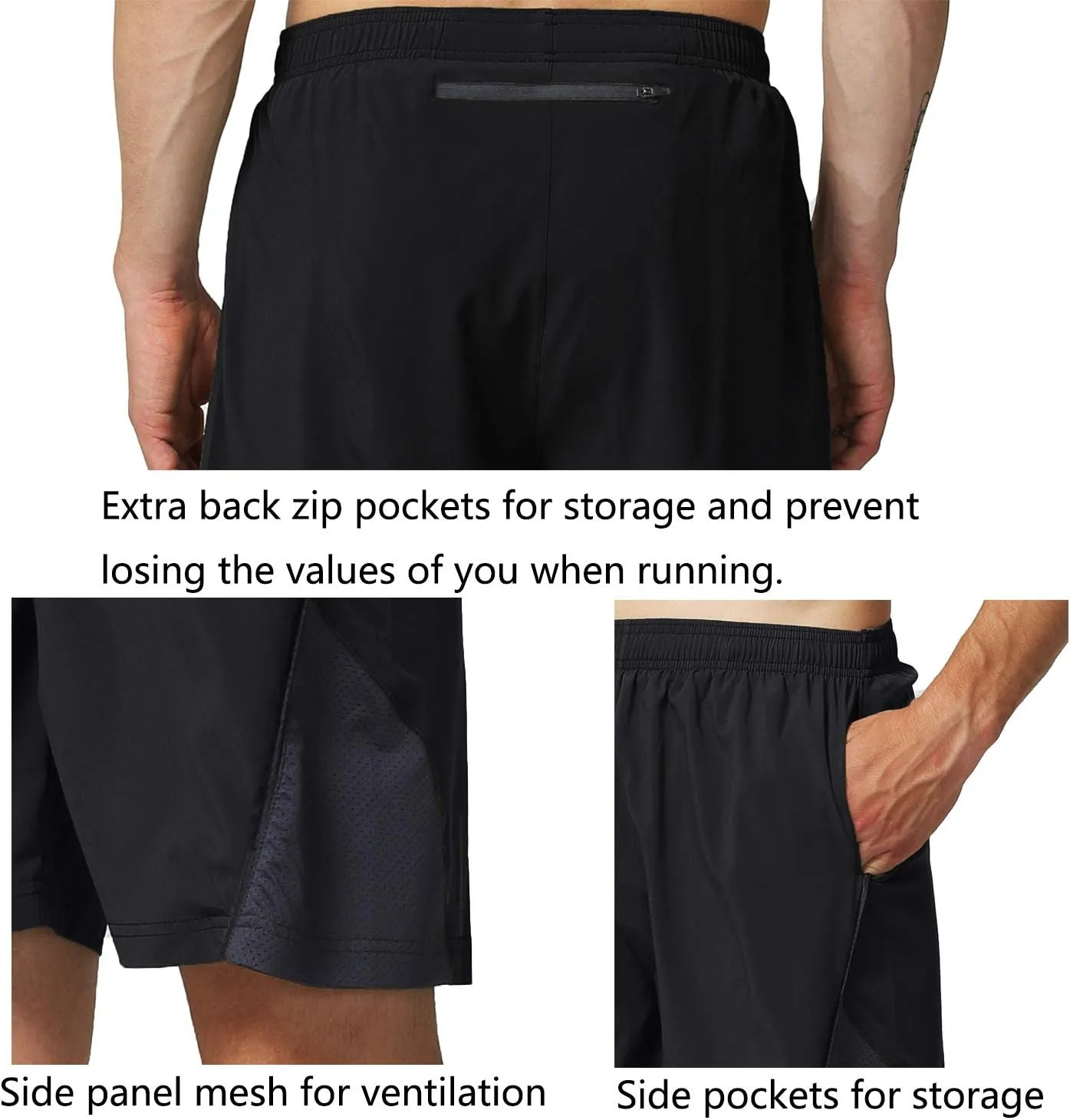 EZRUN Men's 7 Inch Quick Dry Running Shorts Workout Sport Fitness Short with Liner Zip Pocket