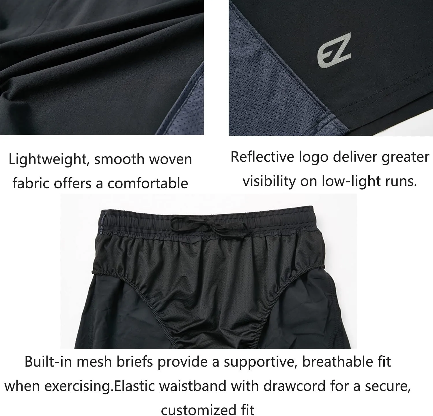 EZRUN Men's 7 Inch Quick Dry Running Shorts Workout Sport Fitness Short with Liner Zip Pocket