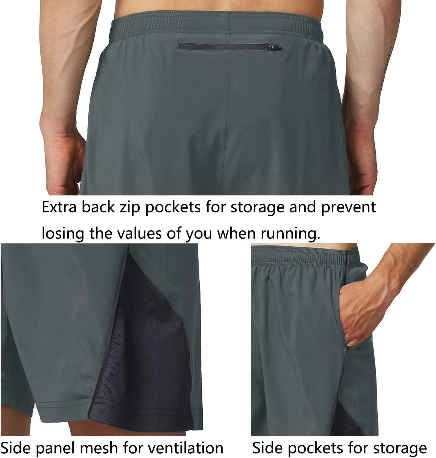 EZRUN Men's 7 Inch Quick Dry Running Shorts Workout Sport Fitness Short with Liner Zip Pocket