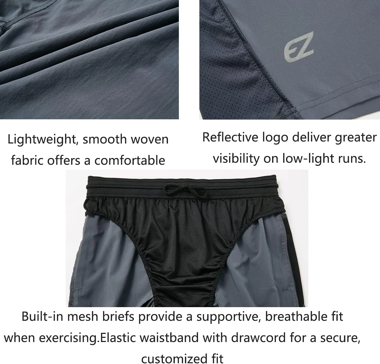 EZRUN Men's 7 Inch Quick Dry Running Shorts Workout Sport Fitness Short with Liner Zip Pocket