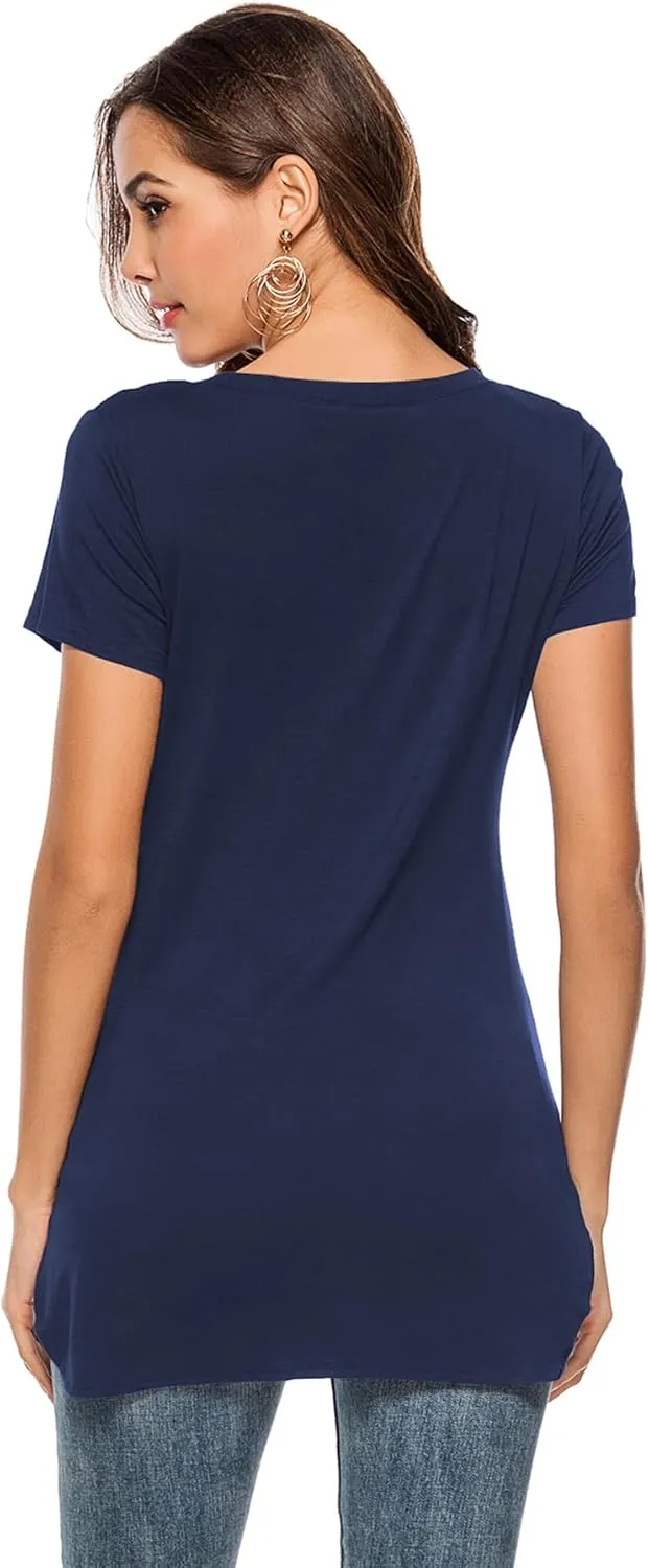 Florboom Womens Casual Tunic Tops Short/Long Sleeve Tshirts Scoop Neck Long Shirt Fitted Tees