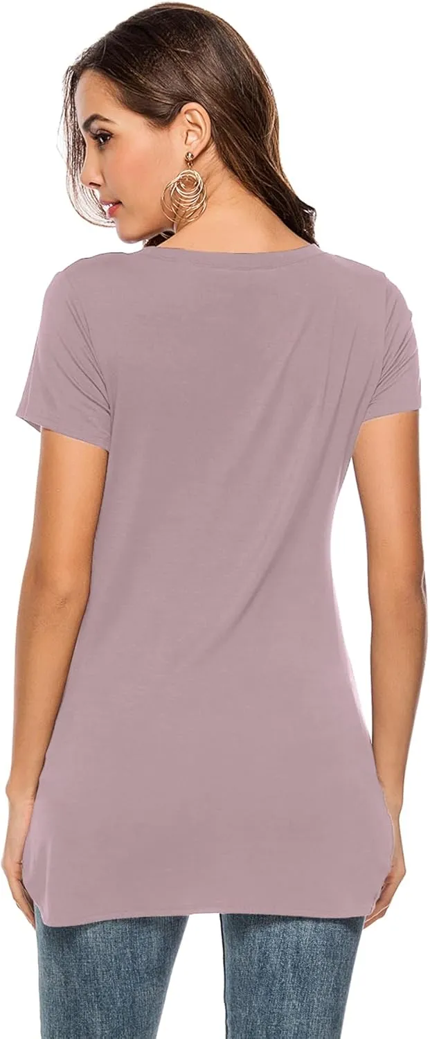 Florboom Womens Casual Tunic Tops Short/Long Sleeve Tshirts Scoop Neck Long Shirt Fitted Tees