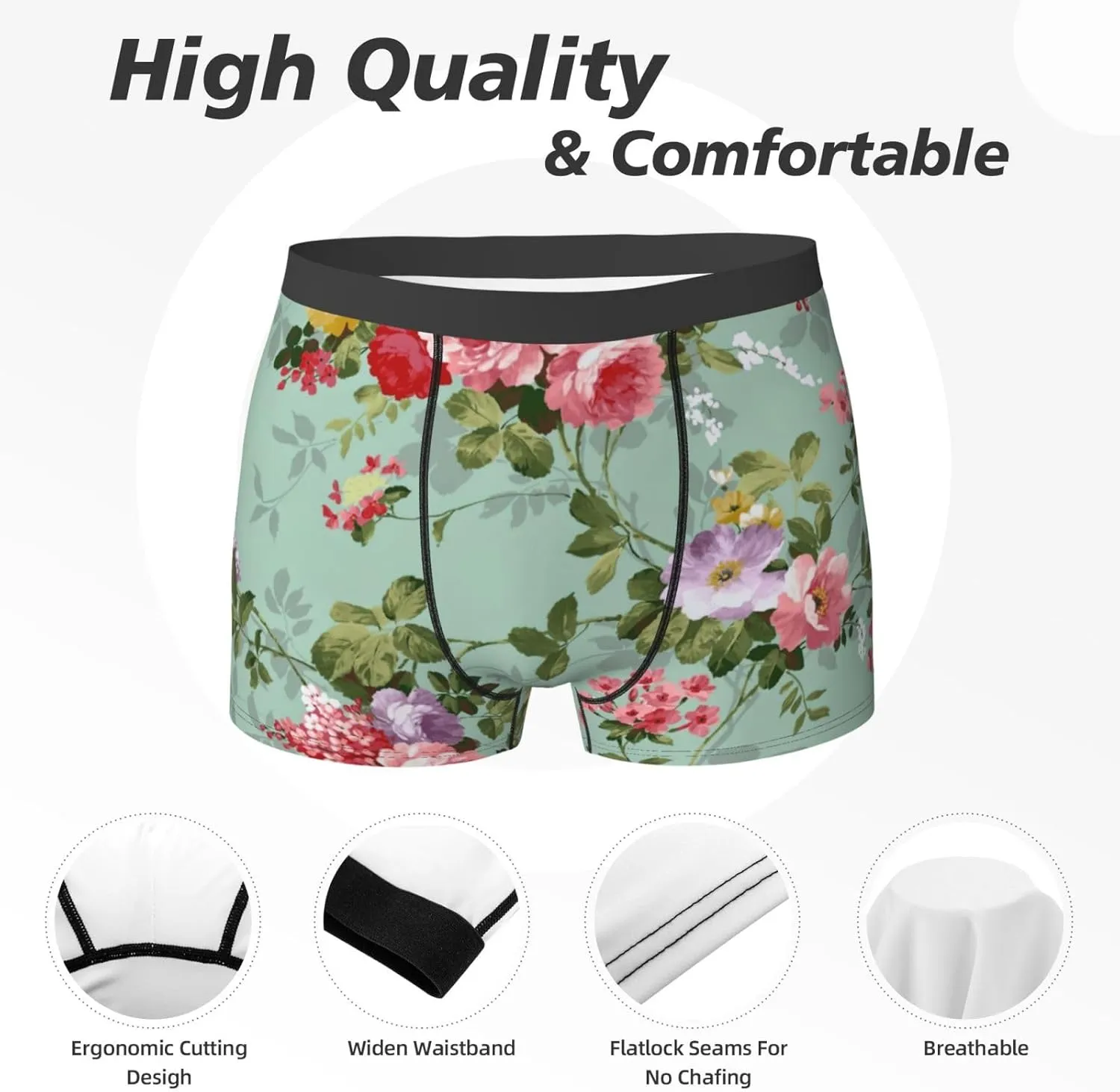 Flower (2) Print Men'S Boxer Briefs Underwear Trunks Soft Stretch Sport Breathable