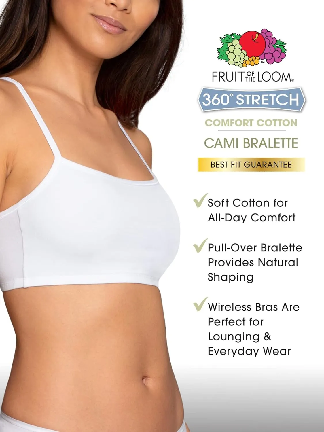 Fruit of the Loom Women's Spaghetti Strap Cotton Sports Bra - All-Day Comfort & Easy Movement - Value Packs