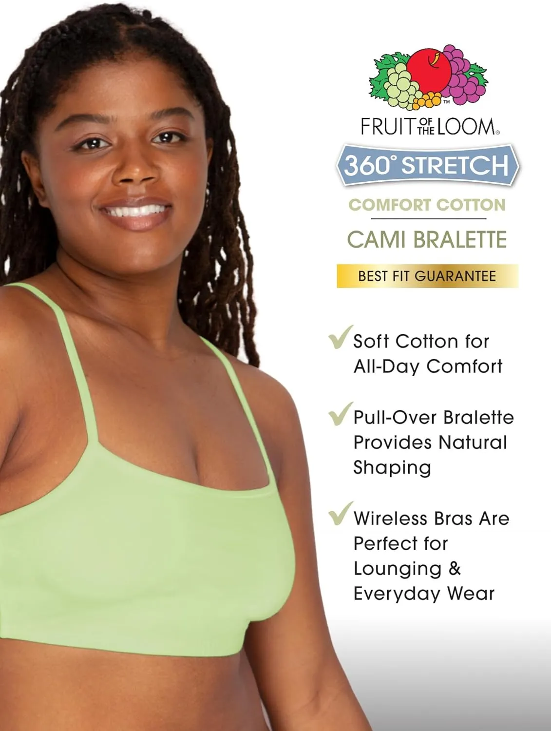 Fruit of the Loom Women's Spaghetti Strap Cotton Sports Bra - All-Day Comfort & Easy Movement - Value Packs