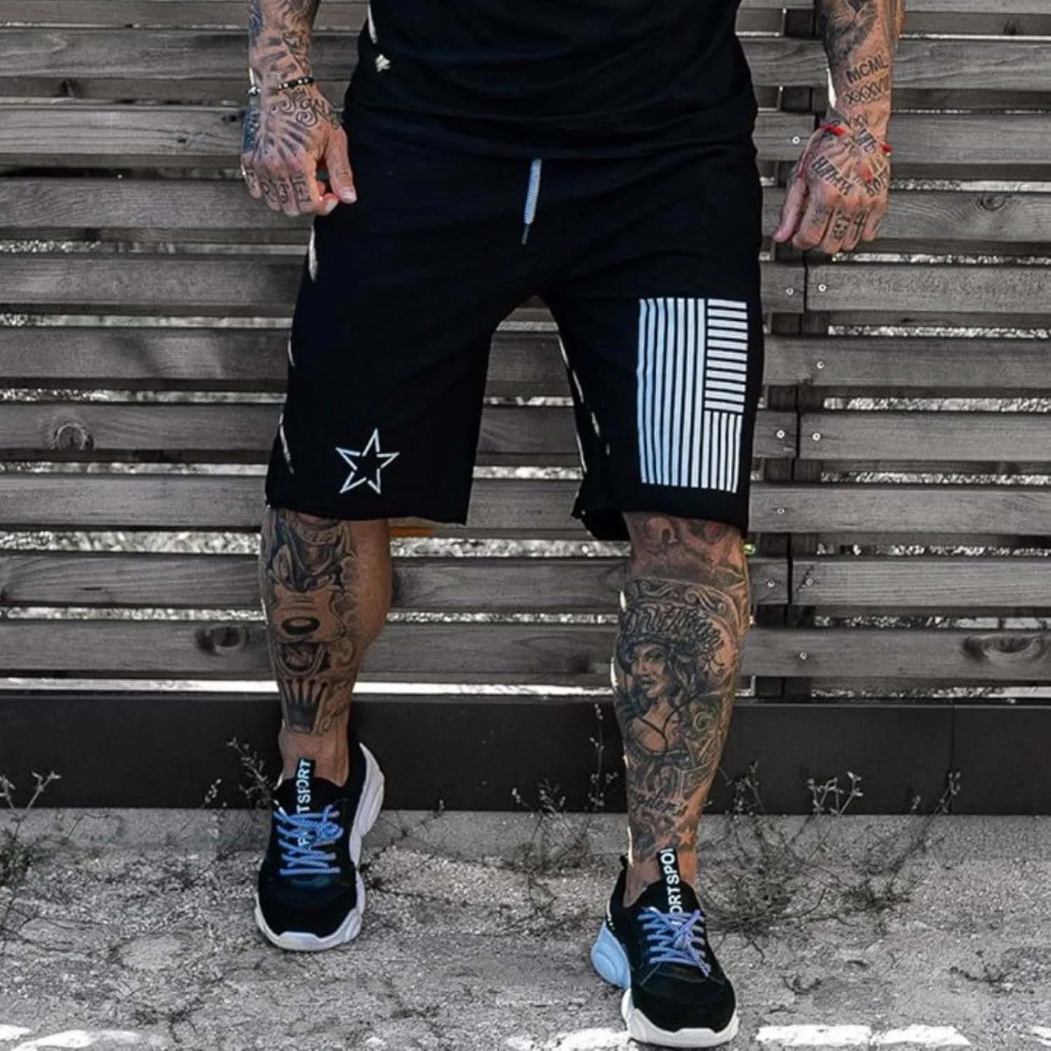 Gifts for Men Men's 5" Star Print Running Shorts Quick Dry Athletic Workout Gym Sport Golf Shorts with Pockets
