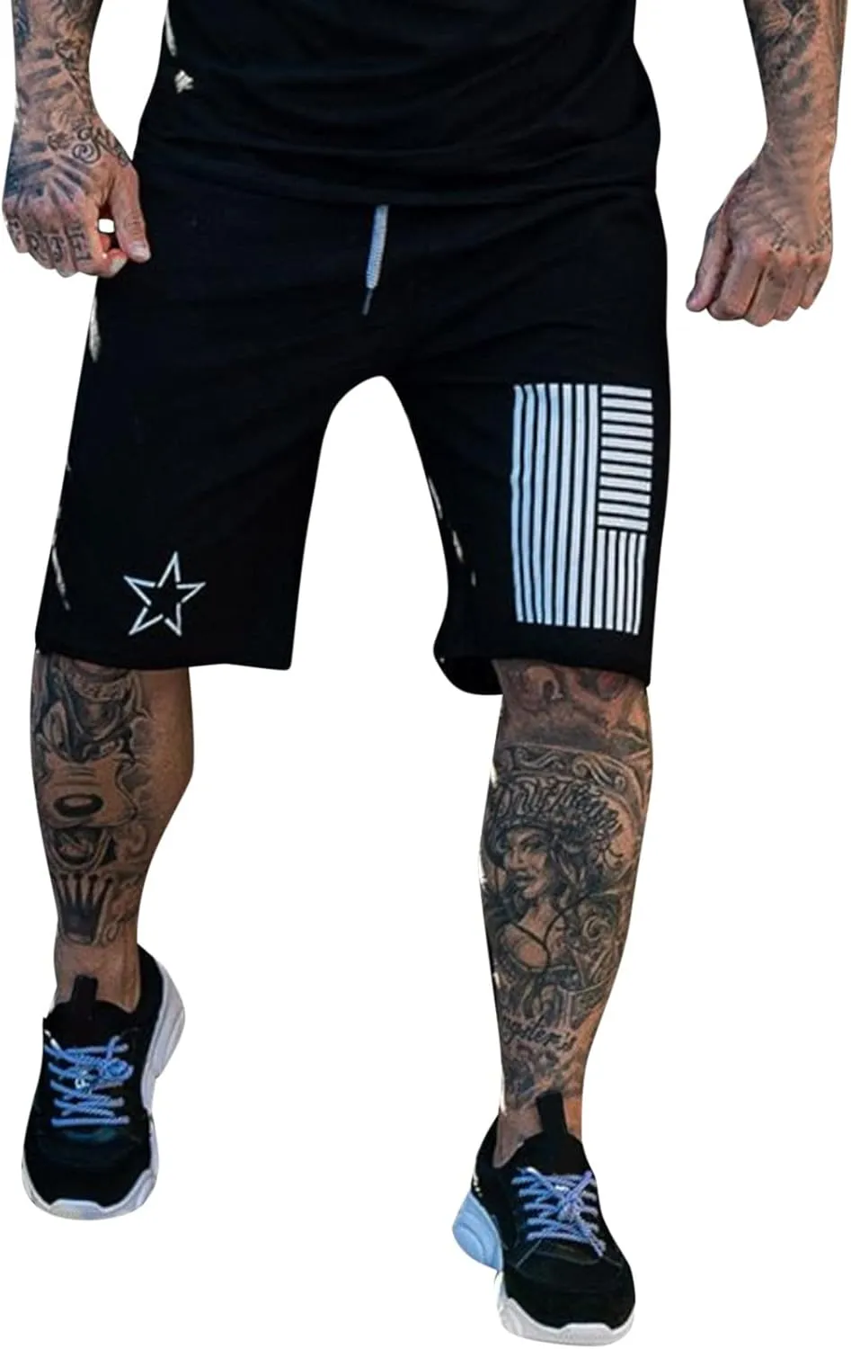 Gifts for Men Men's 5" Star Print Running Shorts Quick Dry Athletic Workout Gym Sport Golf Shorts with Pockets