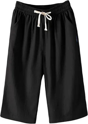 GOFULY Cotton Linen Pants Women Wide Leg Straight Loose Drawstring Elastic Waist Palazzo Pants Casual Trousers with Pockets